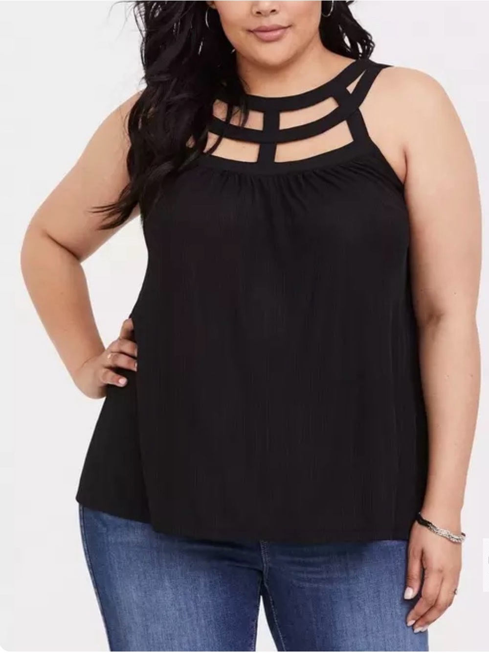 Torrid Black Crepe Studio Knit Strappy Swing Tank Women’s Sz 00 (M/L) NWT